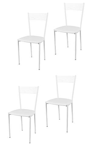Tommychairs - Set 4 sedie modello Elegance per cucina bar e sala da pranzo, struttura in acciaio verniciata colore bianco e seduta imbottita e rivestita in pelle artificiale colore bianco