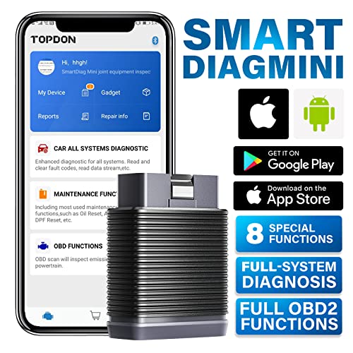 TOPDON SmartDiag Mini OBD2 Scanner Bluetooth Senza Fili Diagnostica Auto OBDII Completa 8 Funzioni Speciali AutoVIN per Android e iOS