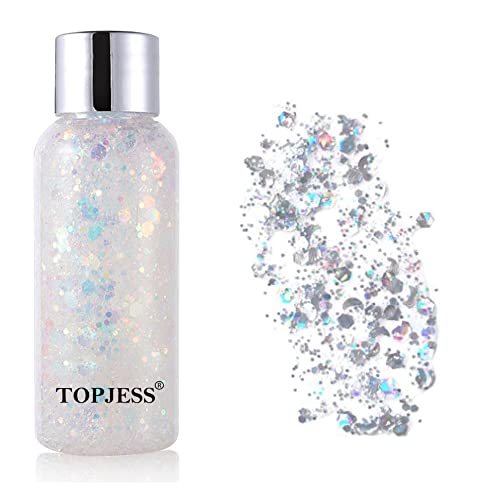 TOPJESS Glitter Body Gel, Viso Glitterato, Glitter Olografico argen...