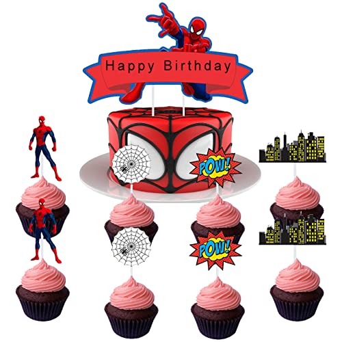 Topper per Torta simyron 20pcs Spiderman Decorazione Torta Articoli per Feste di Compleanno, Decorazioni per Cupcake Muffin Cake