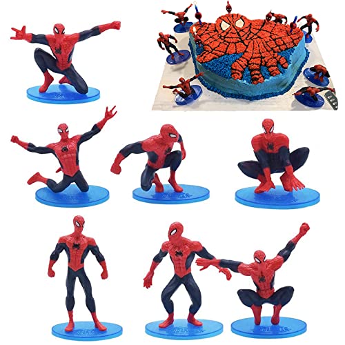Topper per Torta Spiderman, 7 Pezzi Ragno Eroe Mini Figurine Set Decorazione di Torte Cartoni Happy Birthday Topper, 5-11 cm, può essere Utilizzato Direttamente per Torte, Cupcakes