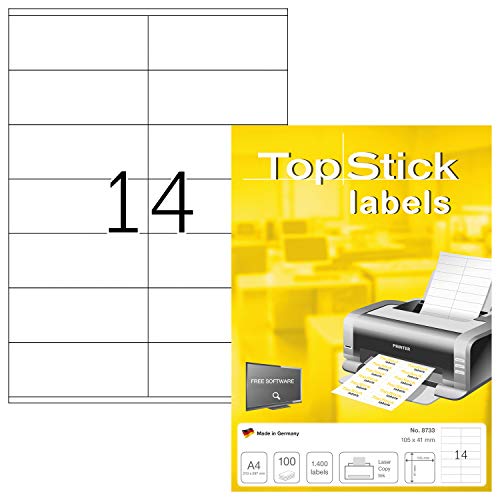 TopStick Etichette Universali, 105 x 41 mm, Etichette Adesive A4 per Stampante, 14 Etichette per Foglio, Bianco