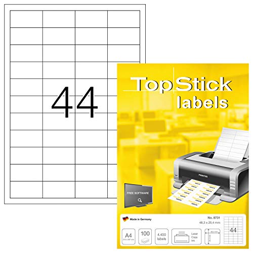TopStick Etichette Universali, 48,3 x 25,4 mm, Etichette Adesive A4 per Stampante, 44 Etichette per Foglio, Bianco