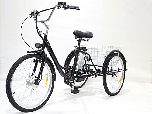 Triciclo elettrico per adulti a motore ibrido a 3 ruote 36V12AH batteria al litio con cesto posteriore allargato triciclo anziano per genitori carico massimo 150 kg regalo perfetto (black,24  )