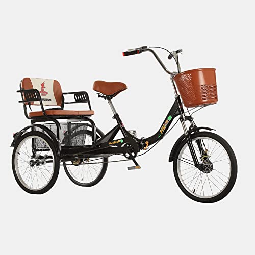Triciclo per adulti con sedile triciclo pieghevole con seggiolino per bambini Bicicletta a 3 ruote con sedile posteriore cestino rimorchio seggiolino per bicicletta triciclo pieghevole (Color:black)