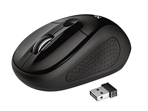 Trust Primo Mouse Ottico Wireless, Mouse per Laptop con Ricevitore USB Riponibile, 1000-1600 DPI, per Utenti Mancini e Destrorsi, Mouse Wireless per PC, Laptop, Mac - Nero