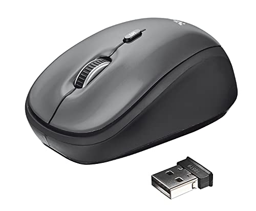 Trust Yvi Mouse Wireless, Mause Senza Filo, 800 1600 DPI, Ottico, 8m di Portata Wireless, Microricevitore USB Riponibile, Ambidestro, PC Laptop Portatile Mac Chromebook - Grigio