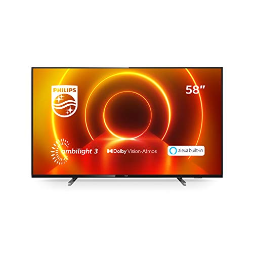 TV LED Philips 58PUS7805 12 58 pollici con Ambilight e Alexa integrata (4K UHD LED TV, HDR10+, Dolby Vision, Dolby Atmos, Smart TV) – color nero (modello 2020 2021)
