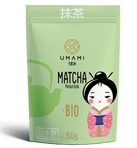 Umami Tè Verde Matcha BIO in Polvere - Qualità Premium, Coltivato a Uji, Kyoto (Giappone) da agricoltura Biologica. 50g