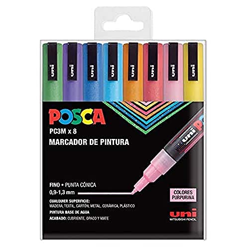 UNI Posca PC 3M Sparkling - Confezione da 8 pennarelli per pittura