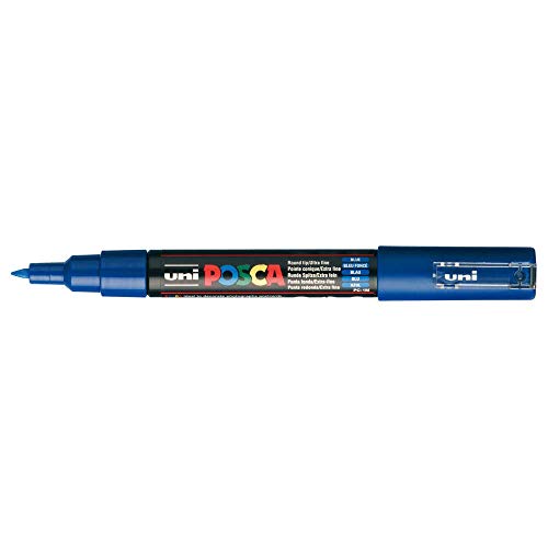 Uni Posca, pennarello a punta rotonda extra fine, per scrivere su vernici e vetro, tratto da 0,7 mm, colore: blu