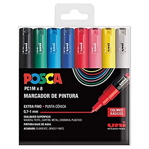 Uni POSCA Set PC 1M Basic - Confezione da 8 pennarelli
