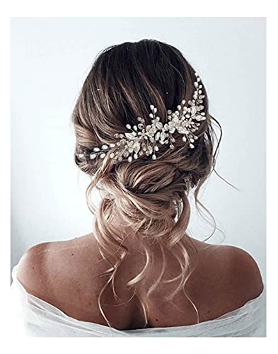 Unicra - Accessorio per capelli da sposa con fiore di vite, per donne e ragazze (Argento)