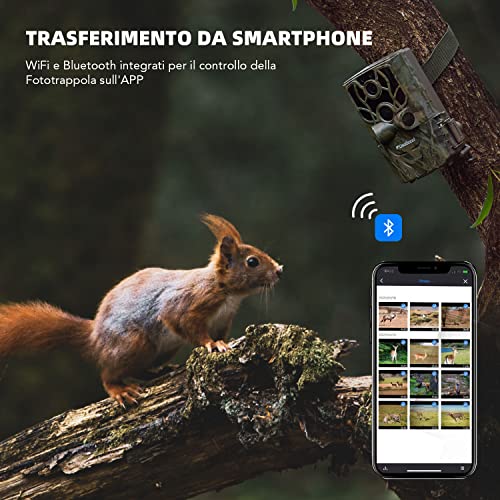 usogood 4K 48MP Fototrappola WiFi Bluetooth con App, 850nm Fototrap...