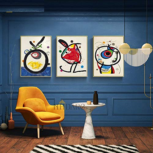 ValerieMantz Stampe su Tela Poster e Dipinti Miro Stile Astratto Classico Colore Decor Wall Art Picure 3 Pannelli per Soggiorno Decorazioni per la casa