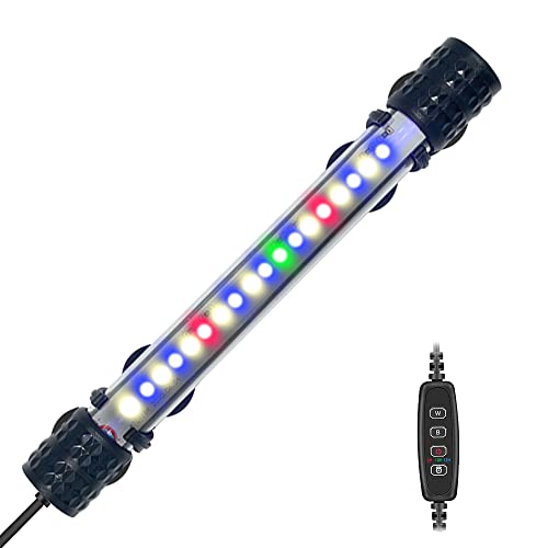 VARMHUS LED Acquario con Timer,Lampada Acquario con 3 modalità di luce dimmebili e perle di lampada a 4 colori, 10 livelli di luminosità,Luce Acquario Impermeabile (18cm&Timing-Dimmen)