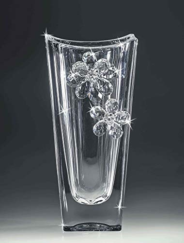 Vaso centrotavola vetro cristallo massiccio elegante fiori strass b...