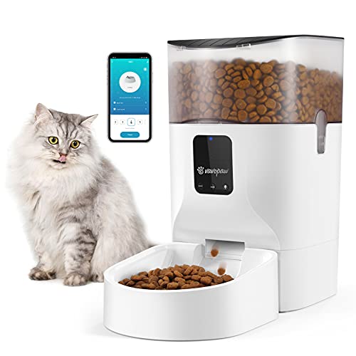 VavoPaw 7L Alimentatore Automatico per Cani e Gatti, Distributore Automatico di Cibo Intelligente WiFi 10 Pasti al Giorno Dispenser Programmabile con Registrazione Vocale e Controllo App - Bianco