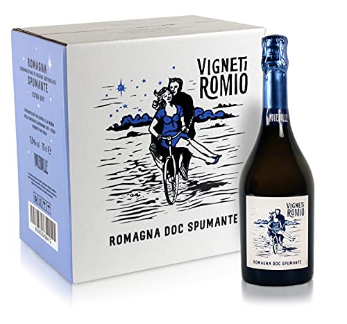 Vigneti Romio Vino Spumante Bianco Novebolle Romagna DOC, Gusto Fresco con Note Fruttate, 11.5% Vol, Confezione con 6 Bottiglie da 750 ml