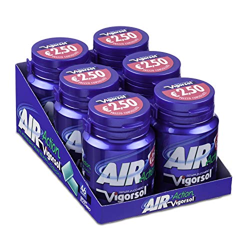 Vigorsol Air Action Chewing Gum Senza Zucchero, Gusto Menta, Confezione da 6 Mini Barattoli, 46 Gomme da Masticare Ciascuno