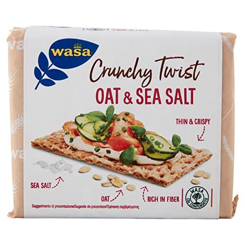 Wasa Crunchy Twist Oat & Sea Salt, Cracker con Farina Integrale di ...