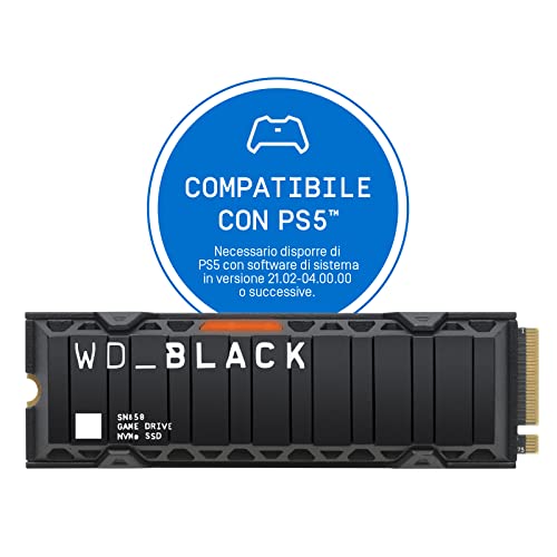 WD_BLACK SN850 1TB NVMe SSD per il gaming con dissipatore di calore - Funziona con PS5; Formato M2 2280; Tecnologia PCIe Gen4; Velocità di lettura fino a 7000MB s