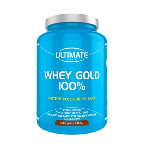Whey Gold 100% - Proteine del siero del latte isolate e idrolizzate – integratore di Proteine per la crescita e il mantenimento della massa magra – gusto cacao - 1,5 kg – Ultimate Italia