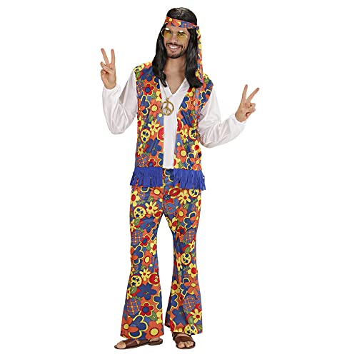 Widmann - Costume Hippie, camicia con gilet, pantaloni, fascia per testa, collana con medaglione, carnevale, festa a tema