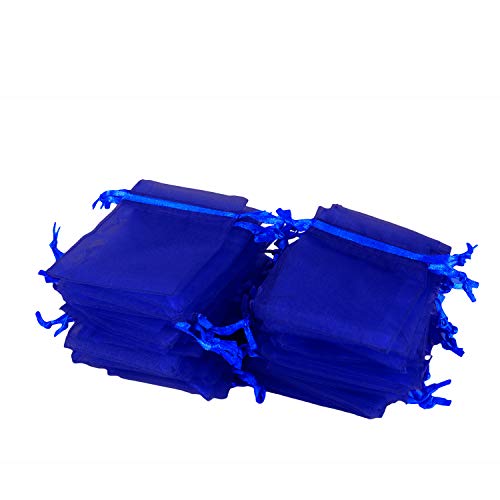 Wolfteeth 100pz Sacchetti Regalo Caramella Organza Borse per bomboniera Nozze Confetti Favore Gioielli – Blu Scuro, 7 x 9cm