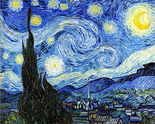Wowdecor - Kit per dipingere con i numeri, stampa su tela per adulti, bambini, fai da te, motivo: notte stellata di Van Gogh, misure 40 x 50 cm No Frame