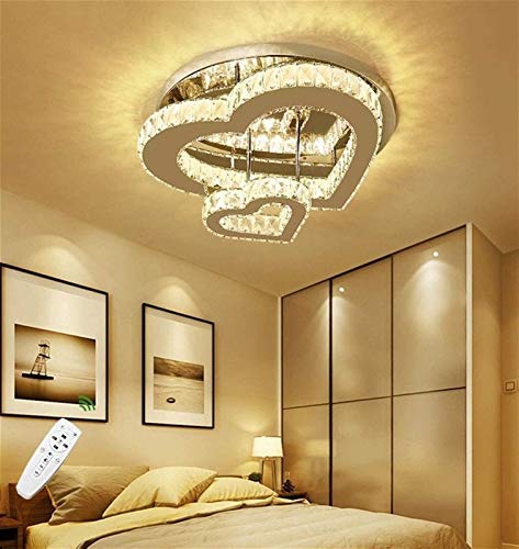 WUIO Di Cristallo della Luce di soffitto dimmerabile lampadario con Telecomando Elegante 2-luci di Cuore Design Forma Lampada del soffitto, 43W