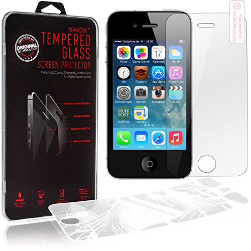 Xaiox - Vetro protettivo per Apple iPhone 4 4S, 0,3 mm, in vetro temperato 9H, 2,5D (bordi arrotondati), in vetro composito
