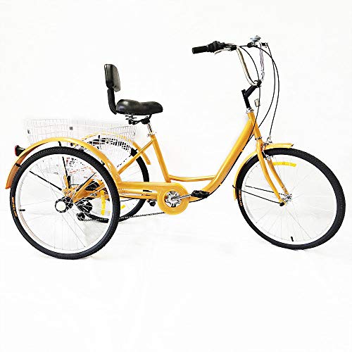 Xian Triciclo da 24 Pollici per Triciclo per Adulti Triciclo per Bicicletta Trike a 3 velocità 3 Ruote + cestello per Schienale