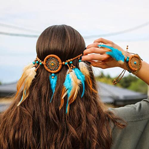 Yean Fascia per capelli con piume indiane Hippie, per donne e ragazze