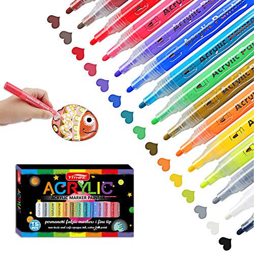 Penne acriliche 32 Colori Pennarelli Acrilici Punta da 0.7mm Vetro Acrylic Paint Pens Fai da Te Pennarelli per Sassi Legno Ceramica Pennarelli a Vernice Acrilica per Pittura 