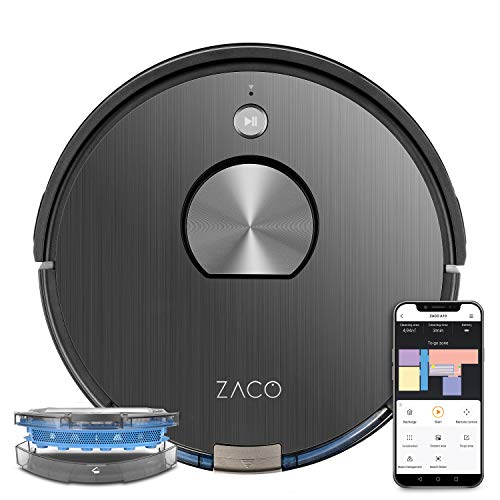 ZACO Robot aspirapolvere e lavapavimenti A10 WiFi, Alexa, Google, App, 3 in 1 Aspira e lava intelligente, potente, navigazione 3D Laser 360° mappatura casa, per parquet, tappeti e peli di animali