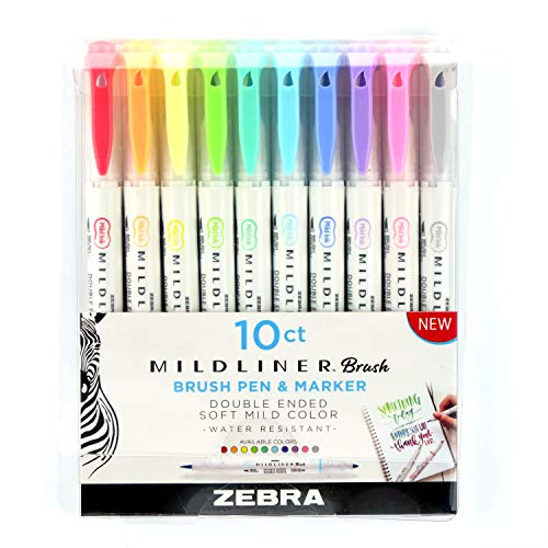 Zebra Mildliner - Pennarelli brush pen a doppia estremità, a penne...