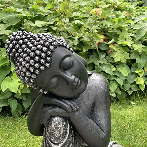 Zen Buddha - Statua decorativa da giardino Feng Shui, grande pietra benessere, per soggiorno, pietra artificiale (46 cm, bambino di Buddha nero)