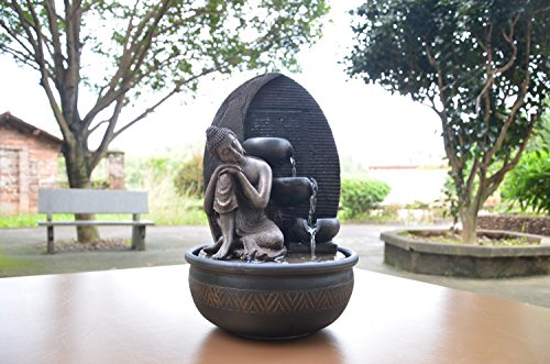 Zen Light - Fontana Buddha Grace, in resina   bronzo, 26 x 26 x 40 cm