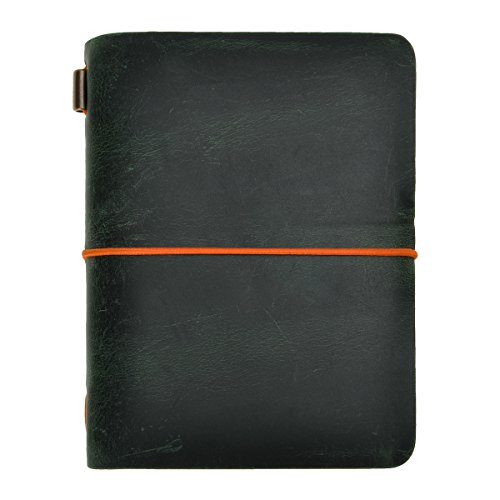Zlyc - Diario stile vintage fatto a mano, in pelle, ricaricabile, dimensione passaporto (verde scuro)