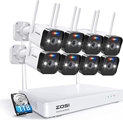 ZOSI 3MP Kit Videosorveglianza WiFi Mesh, 8CH 1TB NVR con 8x 3MP Telecamera WiFi Esterno, Audio Bidirezionale, Rilevamento Umano, Visione Notturna a Colori, Registrazione 24 7