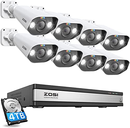 ZOSI 4K Kit Videosorveglianza PoE, 16CH 8MP 4TB NVR con 8x 8MP Telecamera PoE, Audio Bidirezionale, Visione Notturna a Colori, Rilevamento Umano, Accesso Remoto, Registrazione 24 7