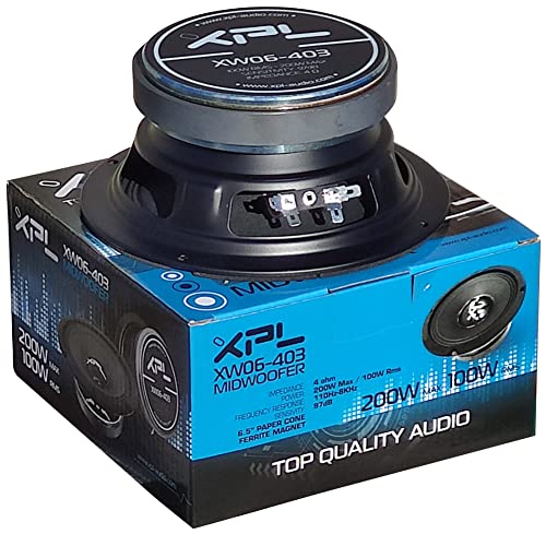 1 MIDWOOFER XPL XW06-403 XW06 403 altoparlante diffusore medio basso 16,50 cm 165 mm 6,5  100 watt rms 200 watt max 4 ohm 97 db auto nero, 1 pezzo