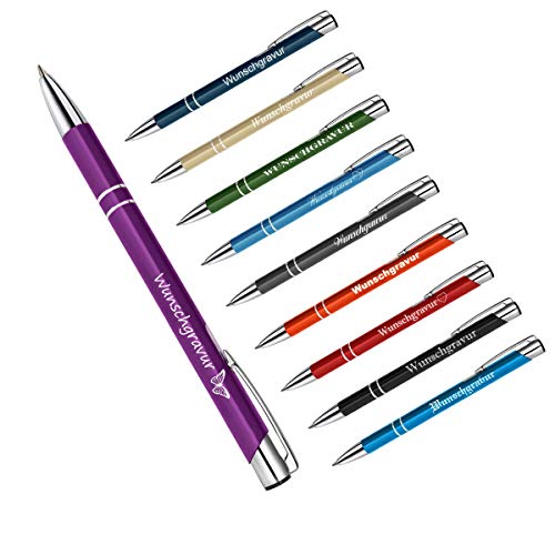 1 penna a sfera in metallo con incisione del nome – regalo personalizzato per amici – blu scrivibile – colore lilla