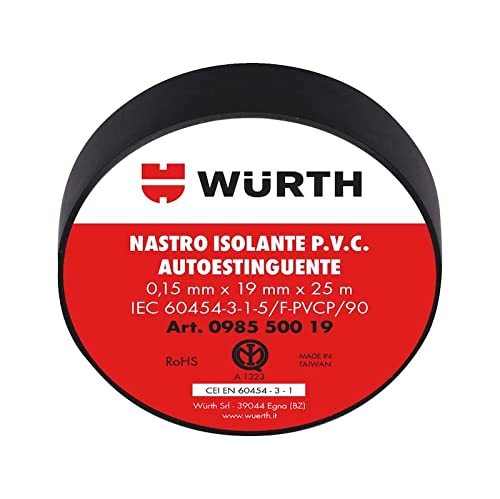 10 Nastro Isolante Nero 19mm x 25m x 0,15 mm WURTH 098550019 PVC Autoestinguente IEC RoHS Adesivo elettrico elettricista 19x25 mm m