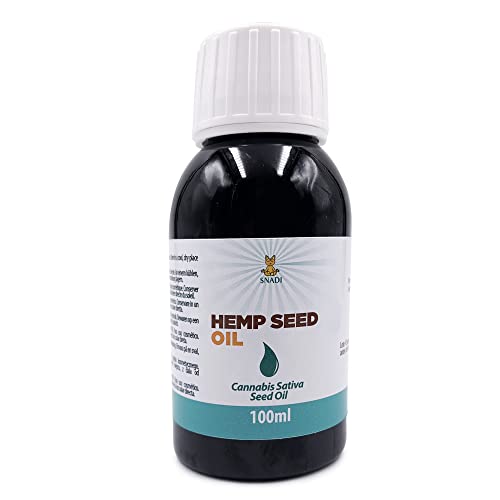 100 ml - Olio vegetale di semi di canapa biologico - 100% puro, spremuto a freddo, vergine, certificato biologico, vegano e non OGM. Snadi