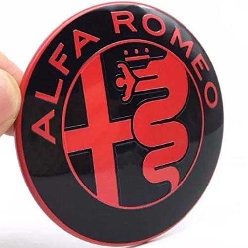 2 Fregi Stemma Alfa Romeo Nero e Rosso Logo 74mm Cofano Anteriore Posteriore Emblema Red and Black 147 156 159 Brera Mito METALLO