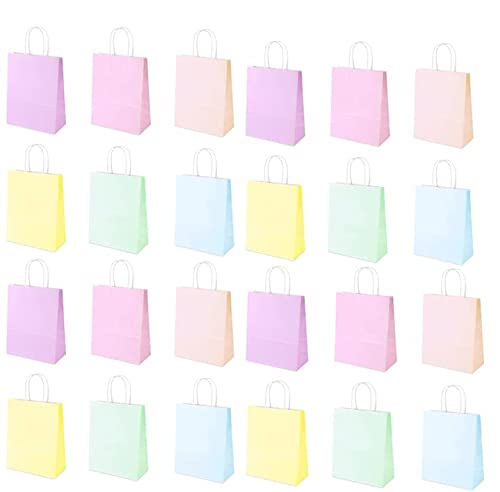 24 sacchetti regalo con manico， Kraft Paper Party Sacchetti Regalo, Rainbow Assorted Colors Gift Bags Small Size for Birthday, Gift, Wedding and Party Celebrations