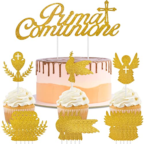 25 Pezzi Prima Comunione Cake Topper Oro Glitter Angelo Piccione Santo Graal Addobbi Comunione, Per Comunione, Battesimo, Cresima, Decorazione per torta