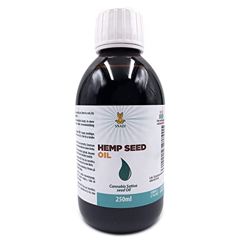 250 ml - Olio vegetale di semi di canapa biologico - 100% puro, spremuto a freddo, vergine, certificato biologico, vegano e non OGM. Snadi